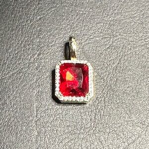 Red stone pendant- 18k white gold plated with CZ border